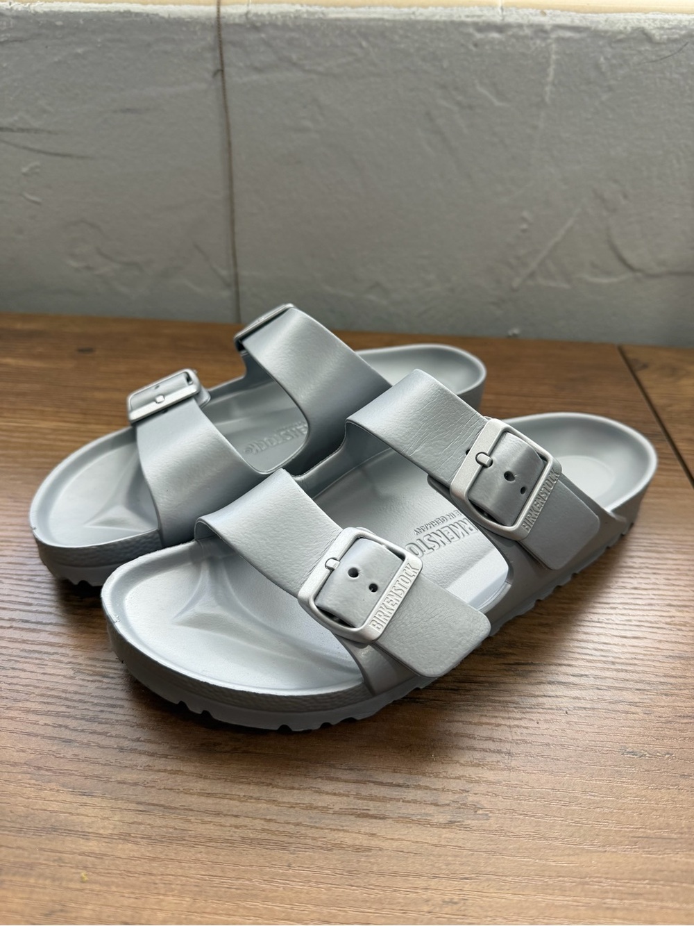 Birkenstock Women's Double-Buckle Slide Sandals in Light Gray 6